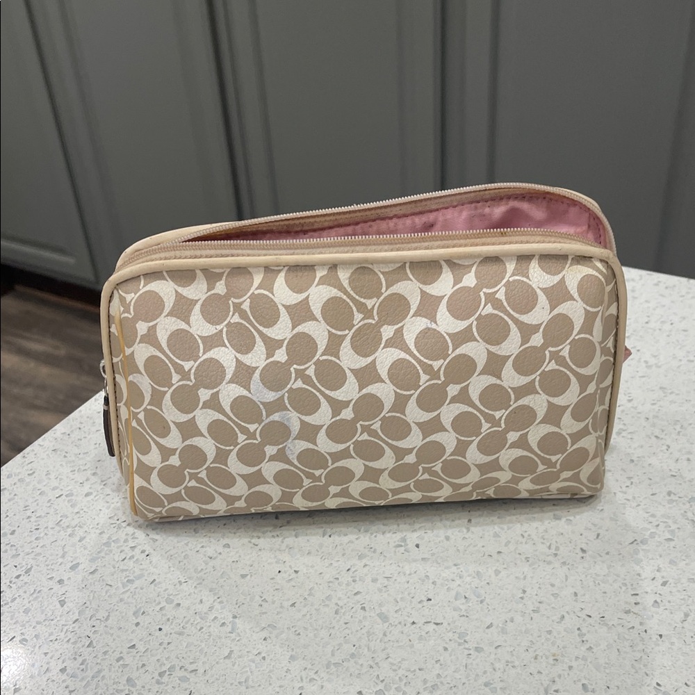 Coach Beige Signature Cosmetic Bag